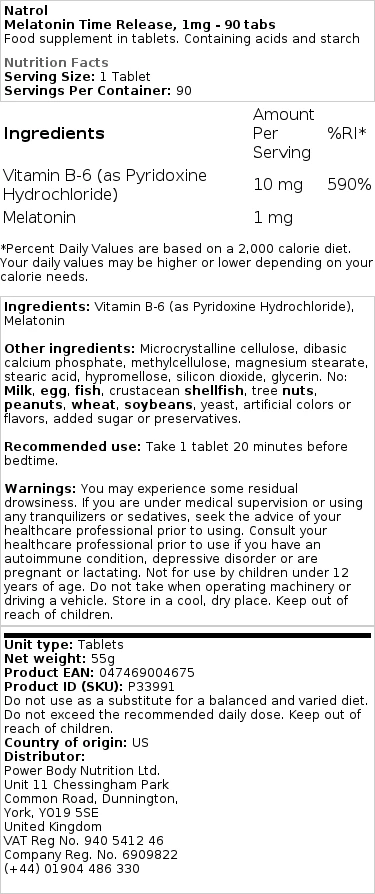 Melatonin Time Release, 3mg - 100 tabs - Billede 3