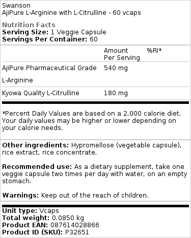 AjiPure L-Arginin med L-citrullin - 60 vcaps - Billede 2
