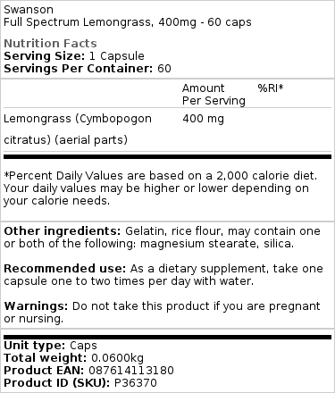Fuldspektret citrongræs, 400 mg - 60 kapsler - Billede 2