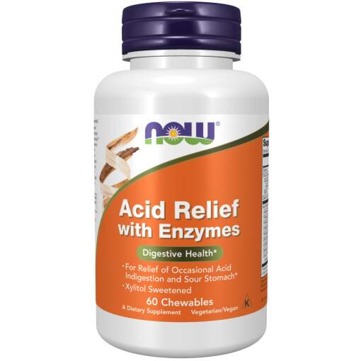 NOW Foods - Syrelindring med Enzymer - 60 tyggetabletter