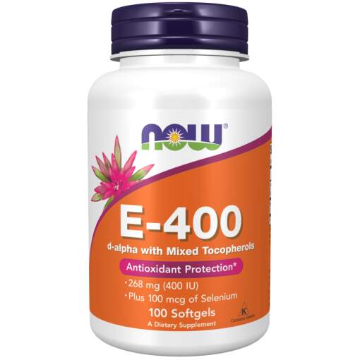 NOW Foods - Vitamin E-400 IE med selen - 100 bløde kapsler