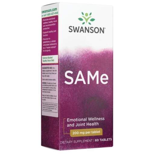 SWANSON SAMe 200mg 60tabl kan oversættes til dansk som: "SWANSON SAMe 200mg 60 tabletter