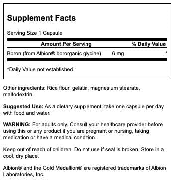 Albion Bororganisk Glycin, 6 mg - 60 kapsler - Billede 3