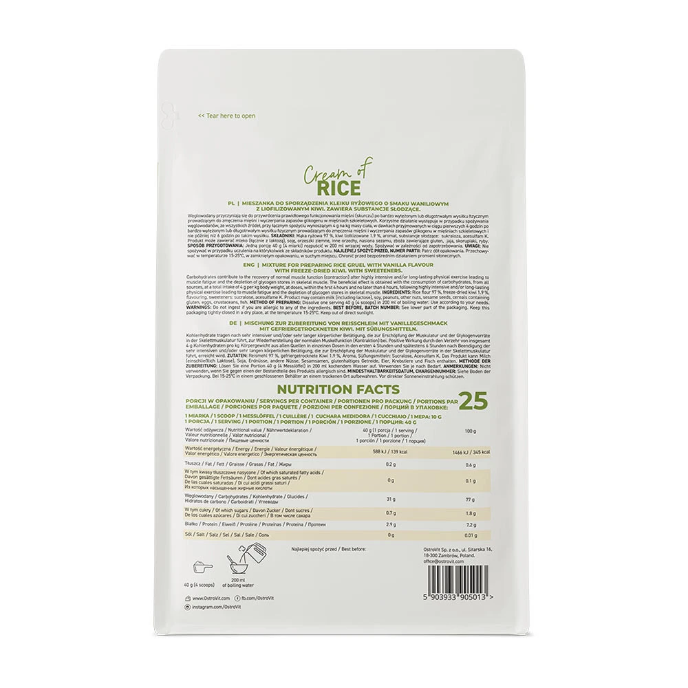 Ostrovit – Cream of Rice, Cremet Vanilje med Kiwi 1000g - Billede 3
