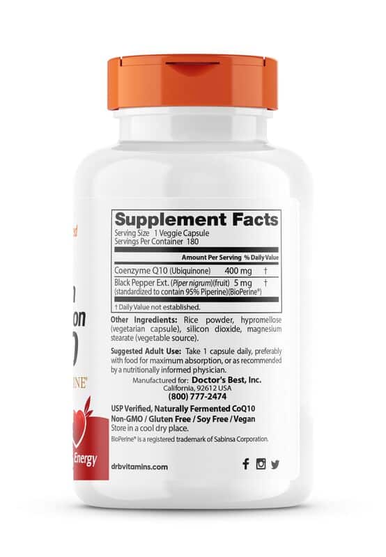 Doctor's Best - High Absorption CoQ10 400 mg, 180 veganske kapsler - Billede 3