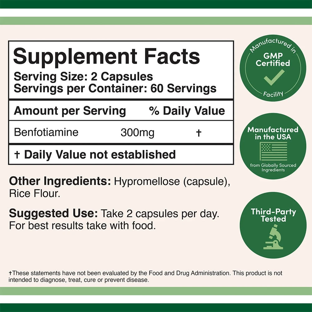 Double Wood Supplements – Benfotiamine 120 kapsler - Billede 2