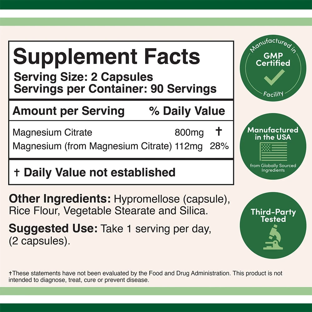 Double Wood Supplements – Magnesium Citrate 180 Kapsler - Billede 2