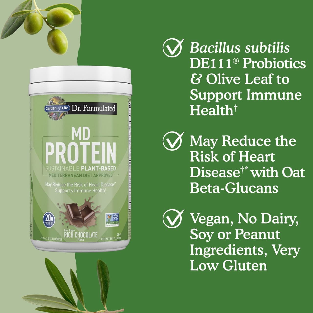 Dr. Formulated MD Protein Bæredygtigt Plantebaseret Pulver, Rig Chokolade - 882g - Billede 4