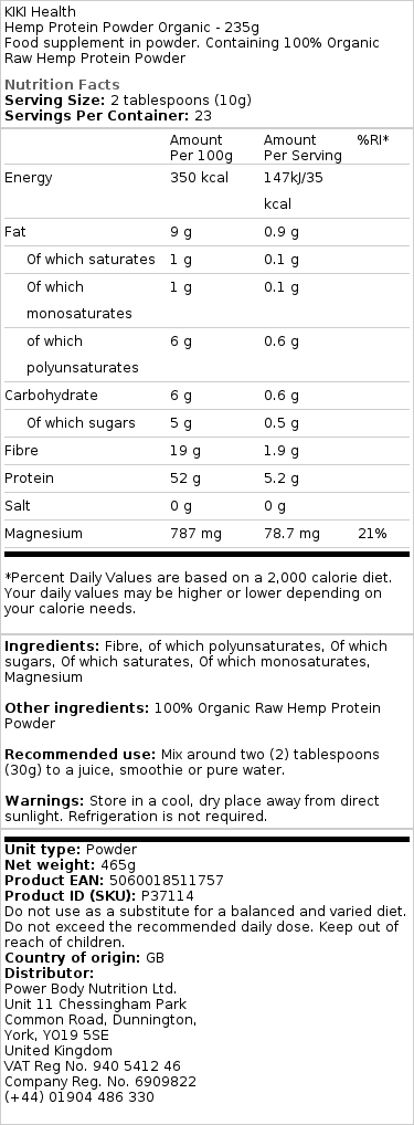 Hamp Protein Powder Organic - 235g - Billede 2
