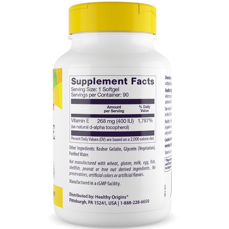 Healthy Origins - Naturlig Vitamin E Depot 400 IU, 90 bløde kapsler - Billede 3