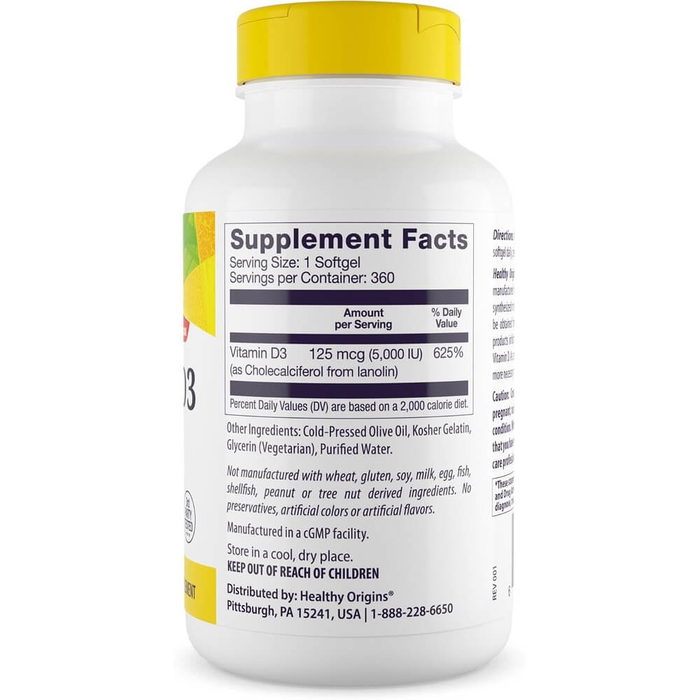 Healthy Origins - Vitamin D3 5000 IU, 360 softgels - Billede 4