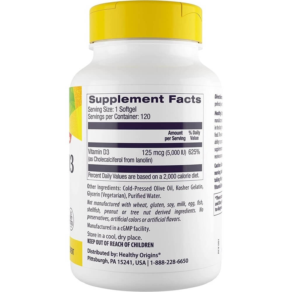 Healthy Origins - Vitamin D3 Depot 5000 IU, 120 bløde kapsler - Billede 4