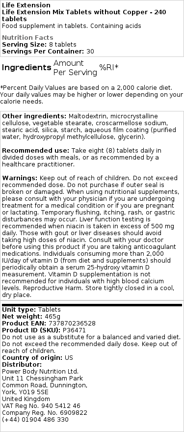 Life Extension Mix Tablets uden kobber - 240 tabletter - Billede 2