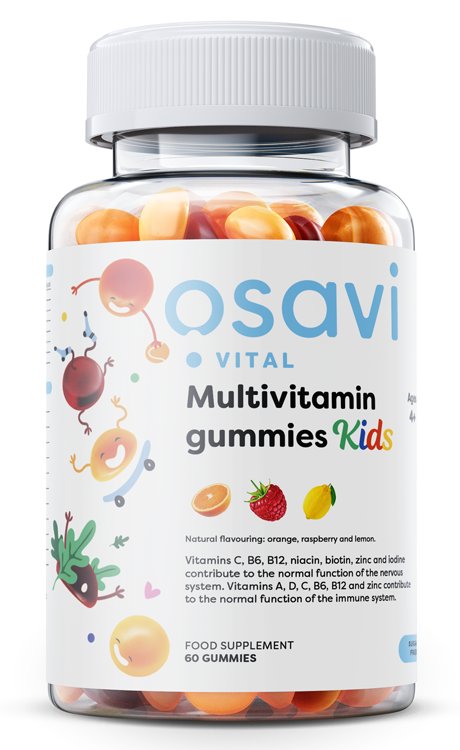 Multivitamin Gummies til Børn, Orange Hindbær Citron (sukkerfri) - 60 gummier