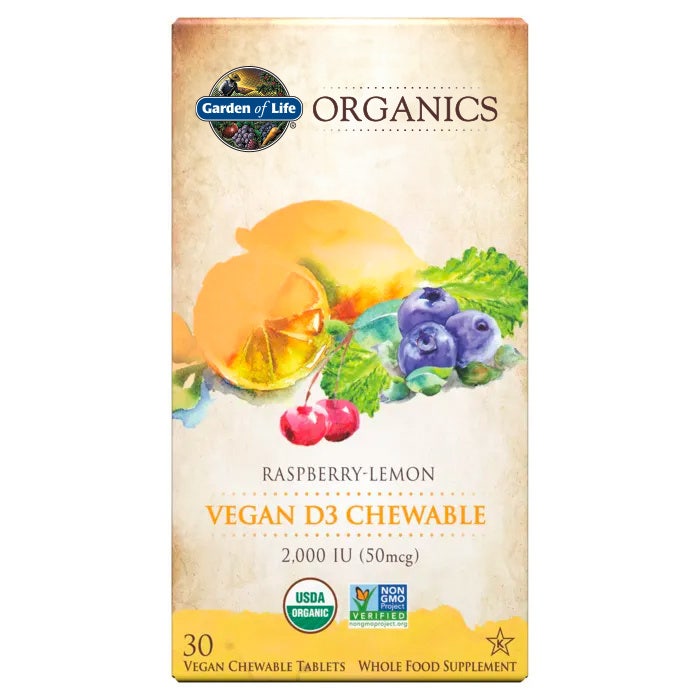 Mykind Organics Vegan D3 Tyggetabletter, 2000 IE (hindbær-citron) - 30 veganske tyggetabletter
