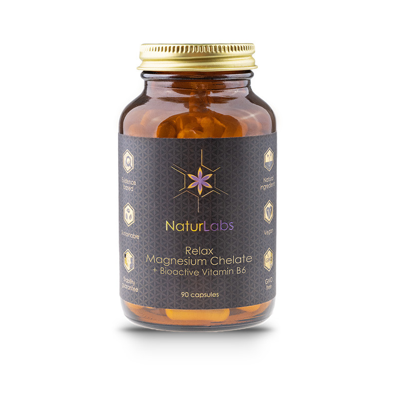 NaturLabs - Relax Magnesium Chelat Bisglycinat med Bioaktivt Vitamin B6, Kapsler