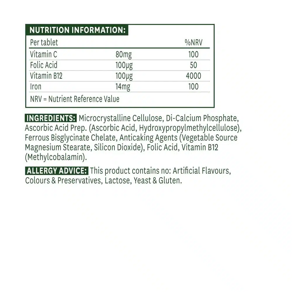 Natures Aid - Iron Bisglycinate 90 Tabletter - Billede 2