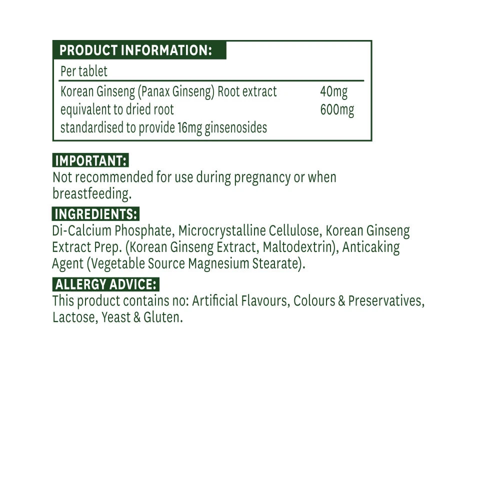 Natures Aid - Koreansk Ginseng 90 Tabletter - Billede 2