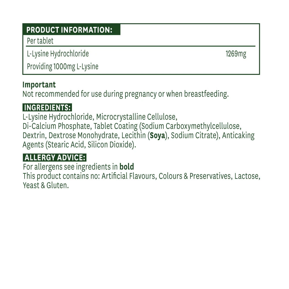 Natures Aid - L-Lysine 1000 mg, 60 tabletter - Billede 2