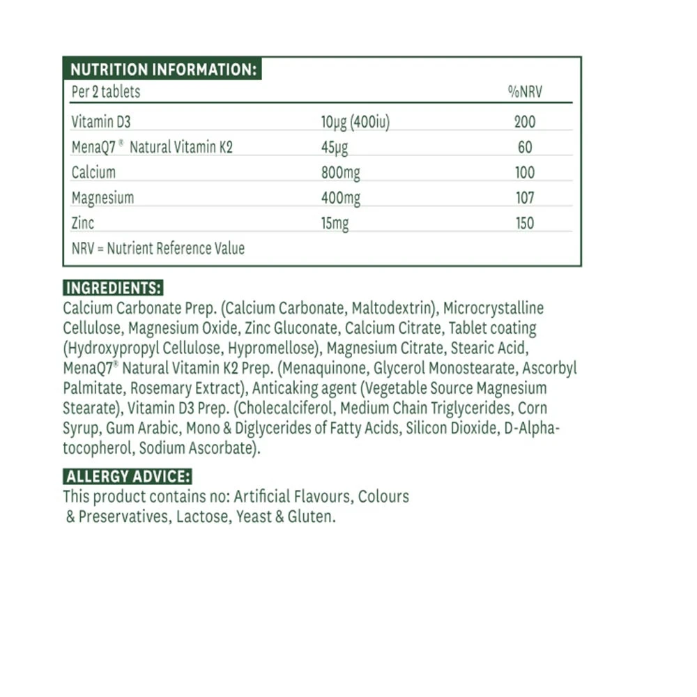 Natures Aid - Osteo Advance Knoglestøtte Formel 60 Tabletter - Billede 2