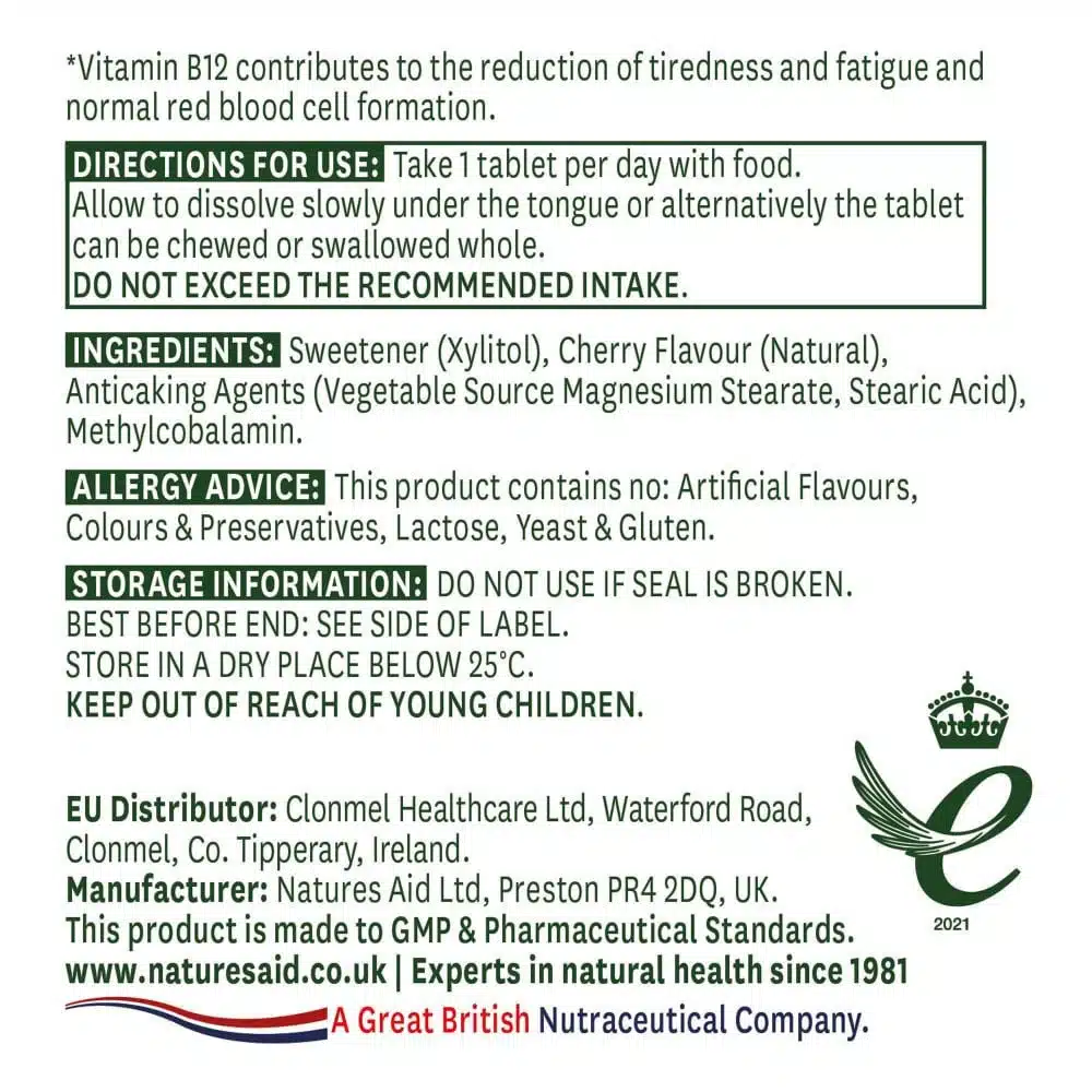 Natures Aid - Vitamin B12, 90 tabletter - Billede 2