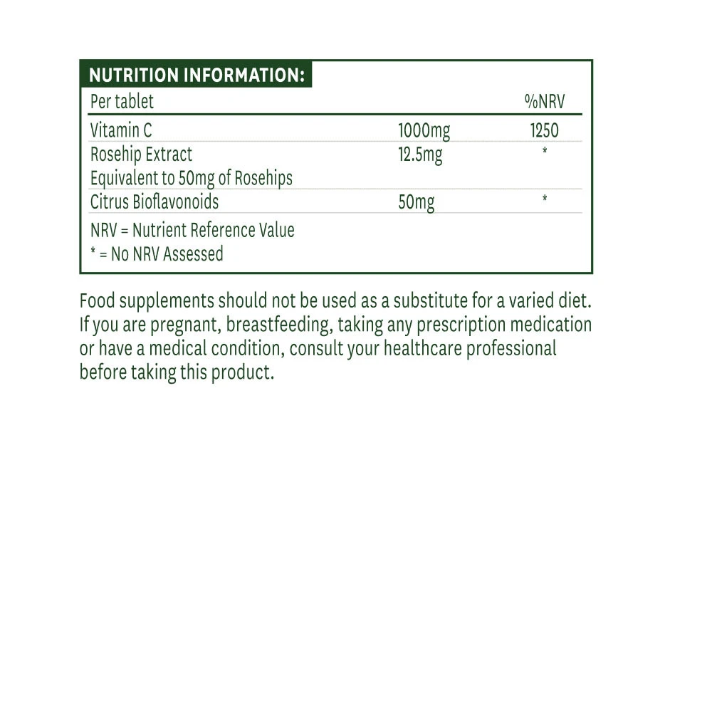 Natures Aid - Vitamin C 1000 mg Lavsyre 90 Tabletter - Billede 2