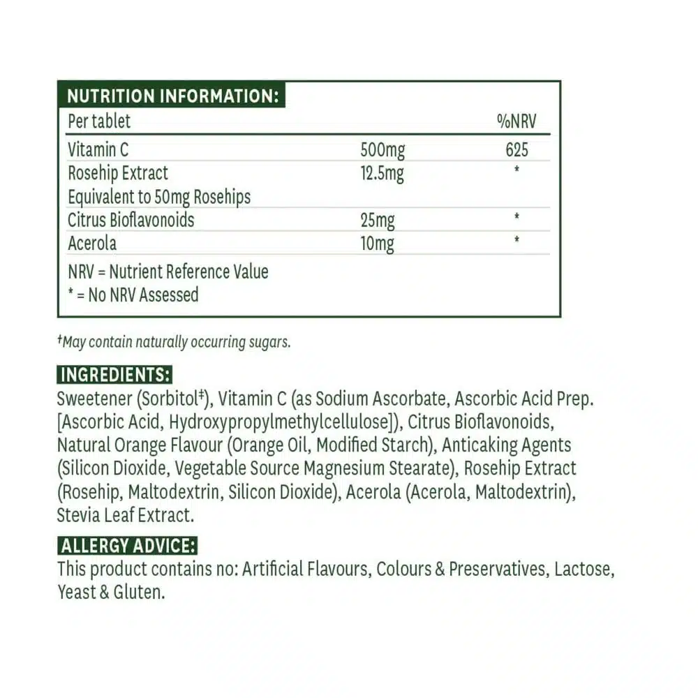 Natures Aid - Vitamin C 500 mg Tyggetabletter, Appelsinsmag (100 Tabletter) - Billede 2