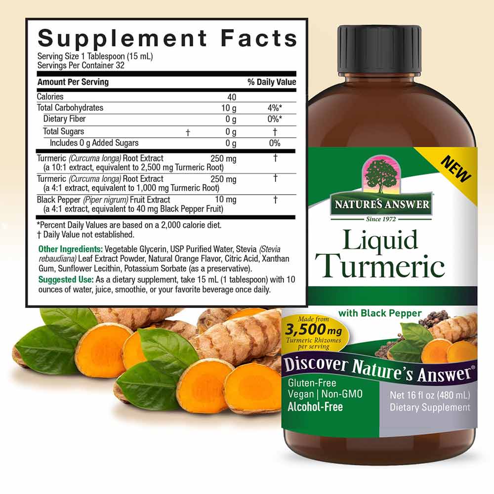 Nature's Answer - Flydende Gurkemeje med Sort Peber 3500 mg, 480 ml - Billede 3