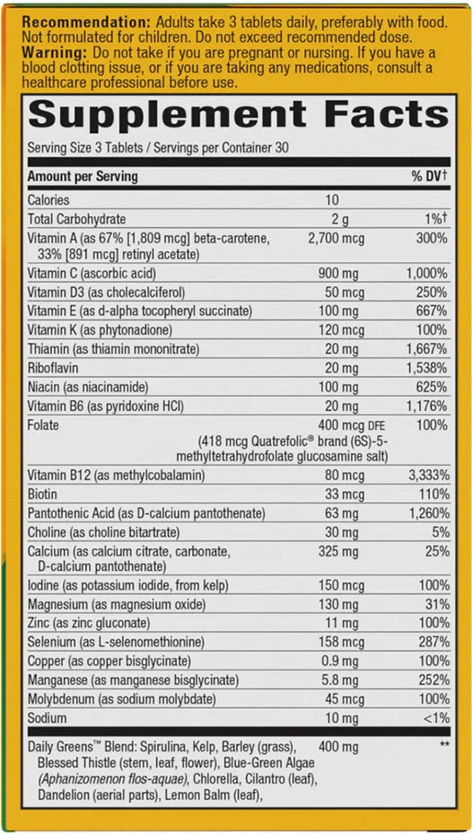 Nature's Way – Alive! Max3 Daglig Multivitamin Uden Jern 90 Tabletter - Billede 2