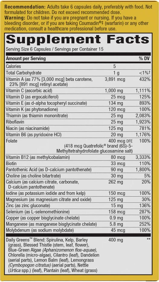 Nature's Way – Alive! Max6 Max Potency Daily Multivitamin Without Iron 90 Kapsler - Billede 2