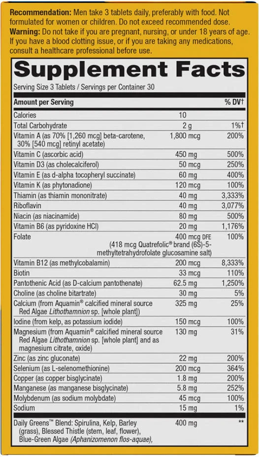 Nature's Way – Alive! Men’s Max3 Daglig Multivitamin 90 Tabletter - Billede 2