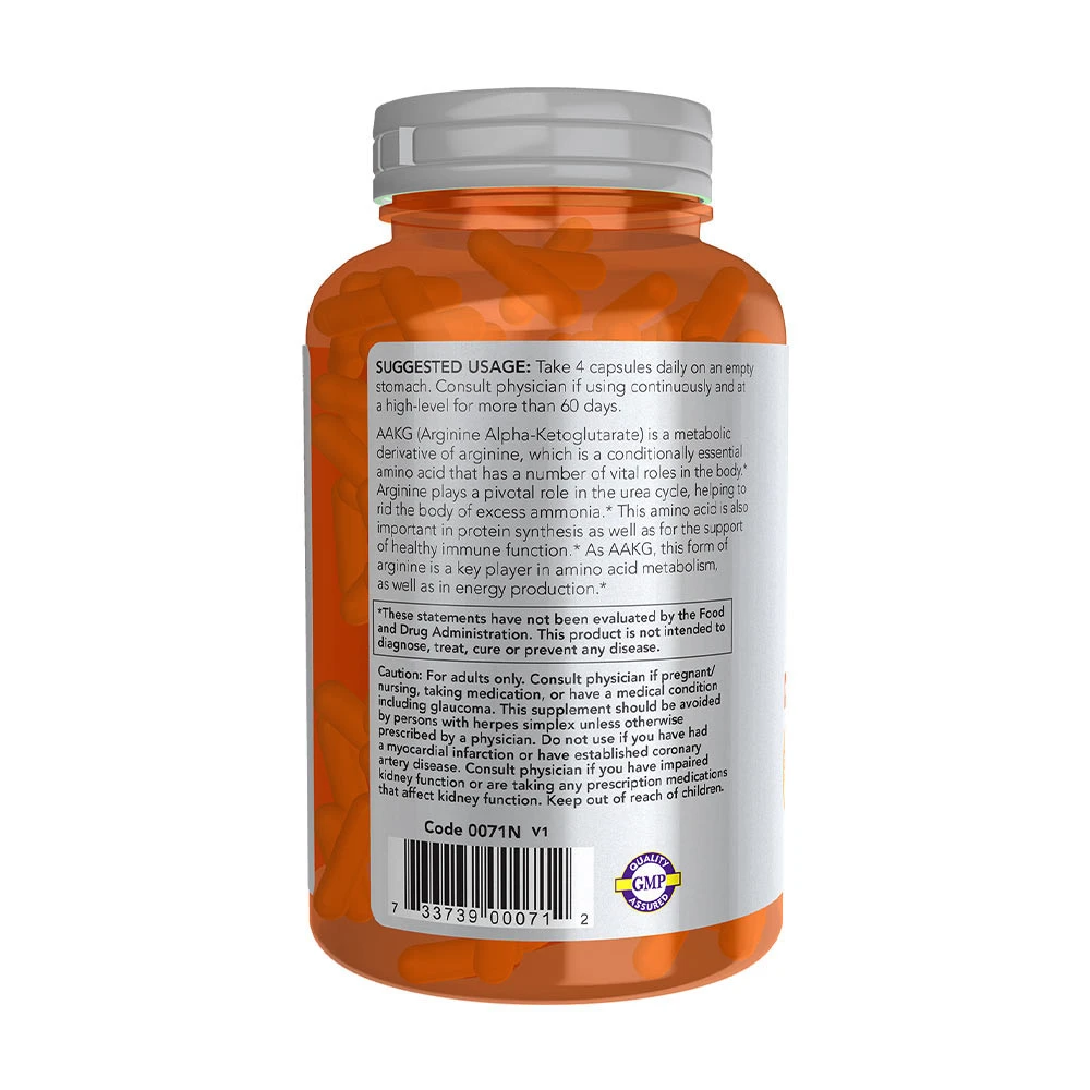NOW Foods – AAKG 2200, 180 Veg Capsules - Billede 3