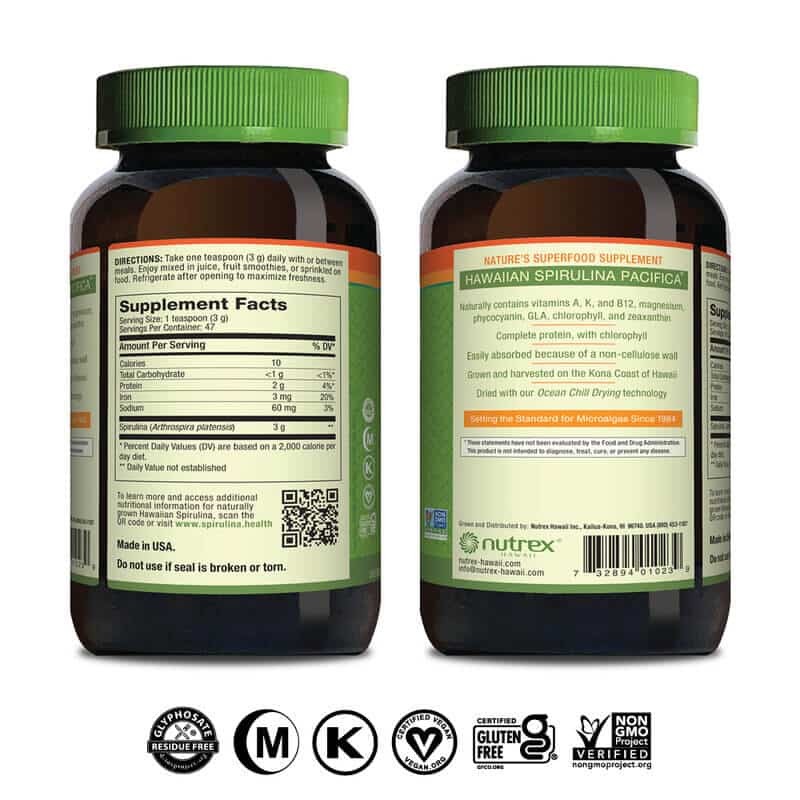 Nutrex - Spirulina fra Hawaii 100% vegansk pulver 142g - Billede 3