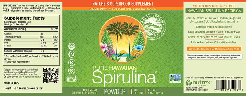 Nutrex - Spirulina fra Hawaii 100% vegansk pulver 142g - Billede 4