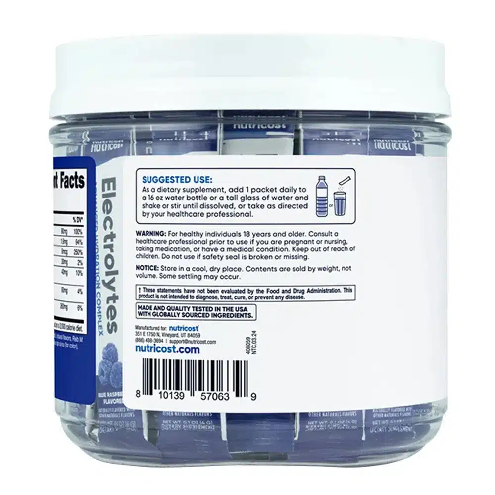Nutricost - Elektrolytter Hydrering Stick Packs 156 g, Blå Hindbær - Billede 3