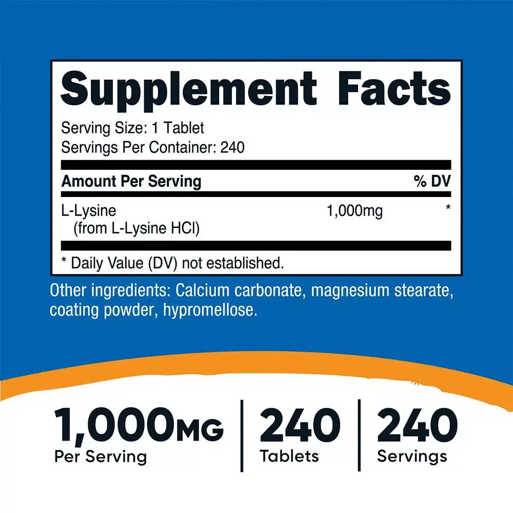 Nutricost - L-Lysine Tabletter 240 stk - Billede 2