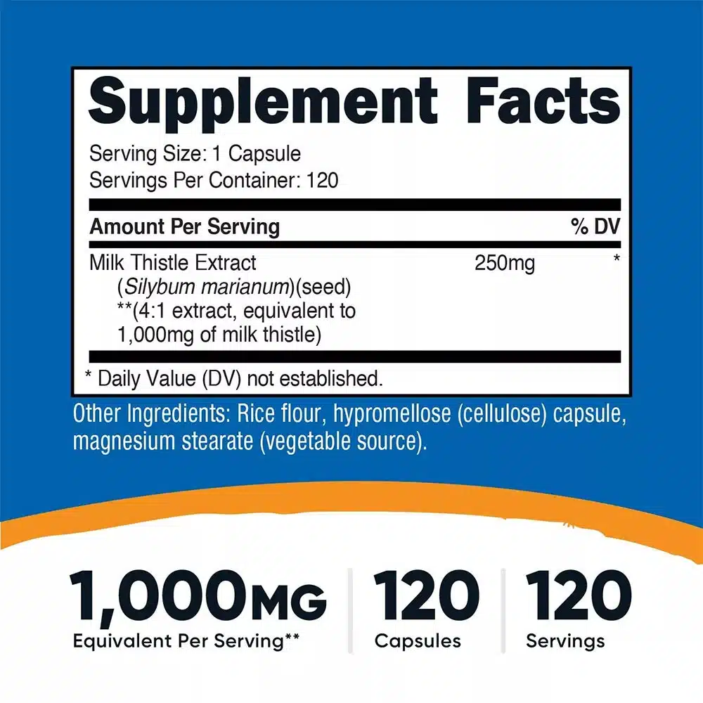Nutricost - Mælketidsel 1000 mg, 120 kapsler - Billede 2