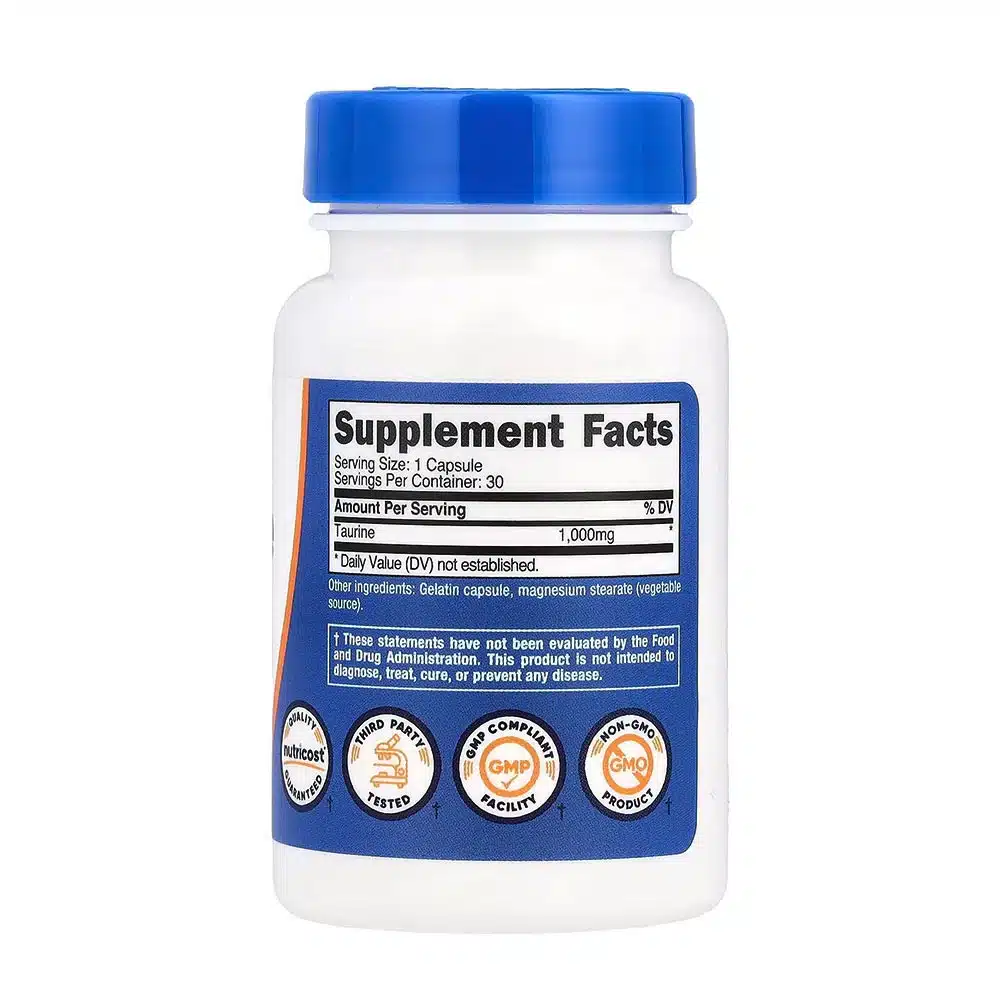 Nutricost - Taurin 1000 mg, 30 kapsler - Billede 2
