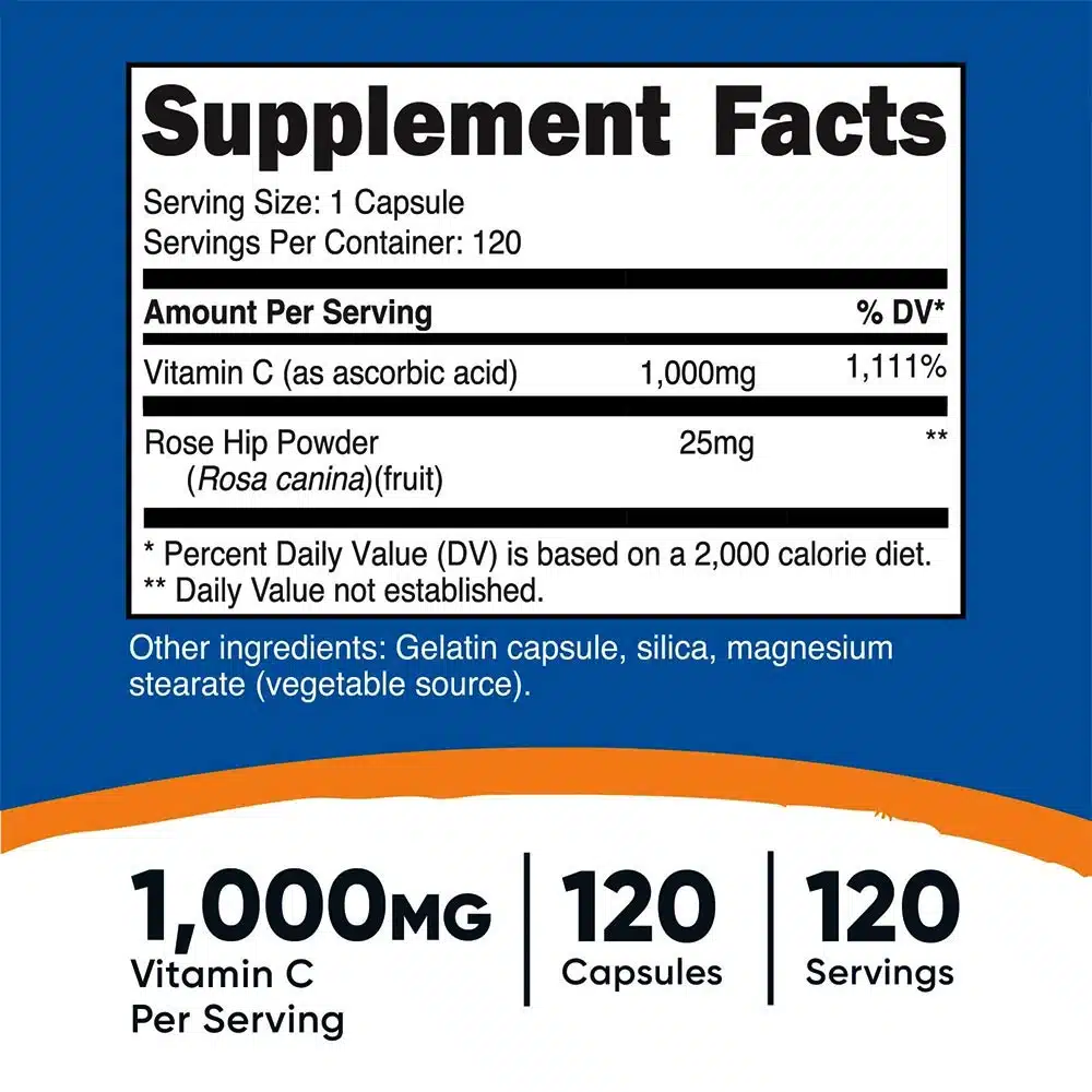 Nutricost - Vitamin C med Hyben Kapsler 120 stk - Billede 2