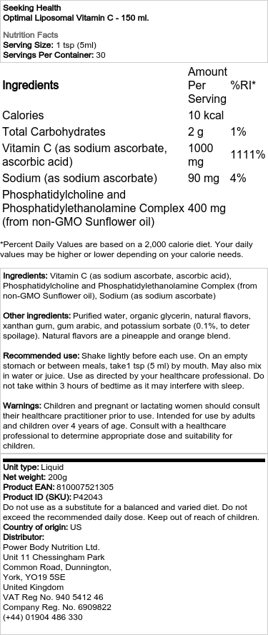 Optimal Liposomal Vitamin C - 150 ml - Billede 2