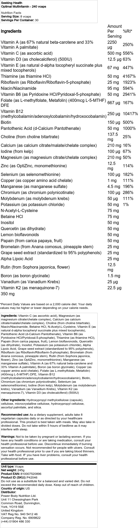Optimal Multivitamin - 240 kapsler - Billede 2