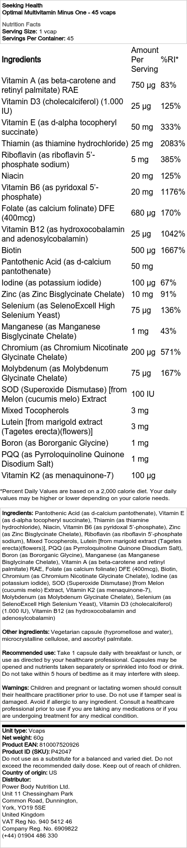 Optimal Multivitamin Minus One - 45 kapsler - Billede 2