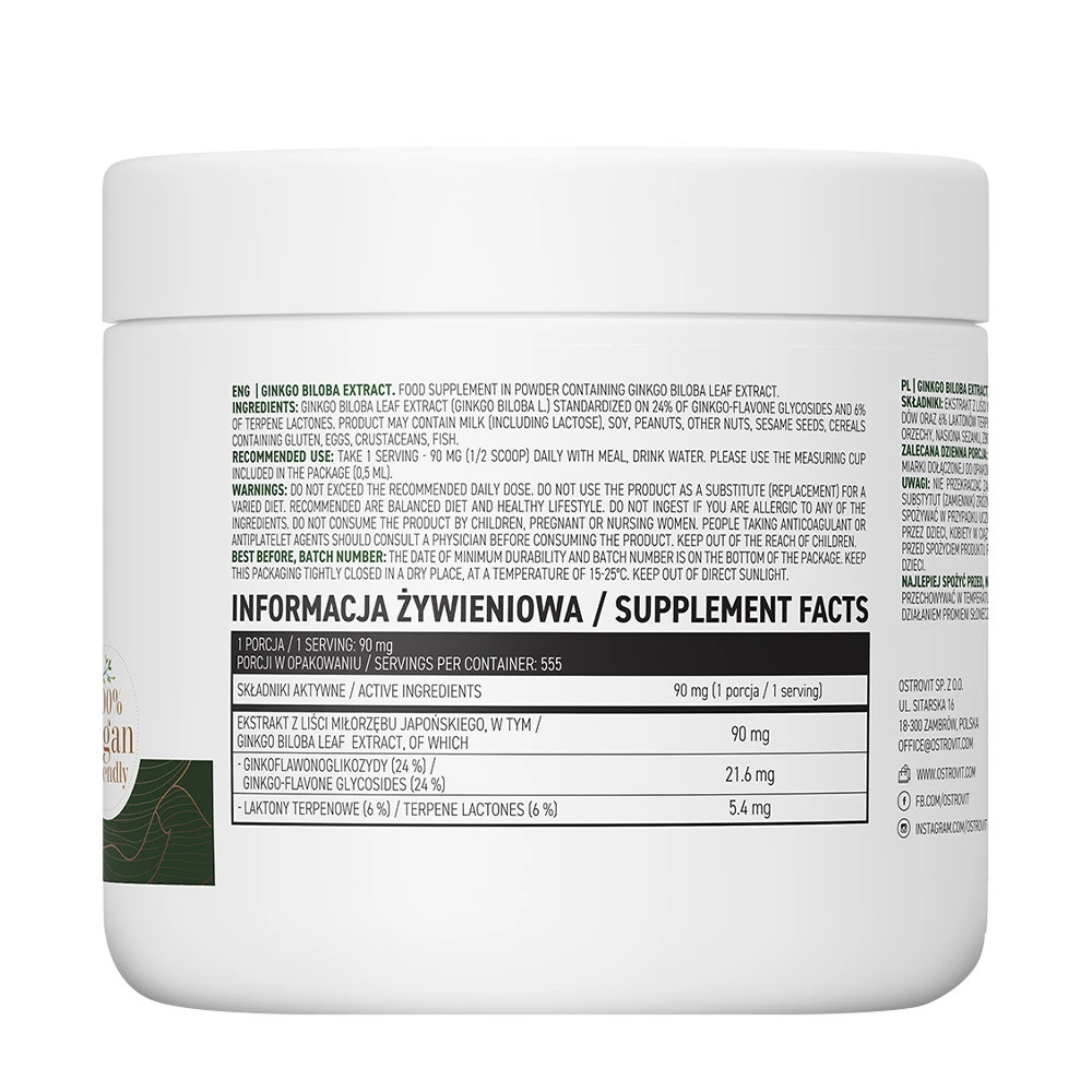 OstroVit - Ginkgo Biloba Ekstrakt Vege 50 g - Billede 2