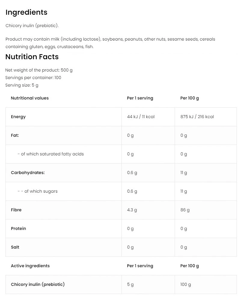 OstroVit - Vege Inulin Pulver 500 g - Billede 2