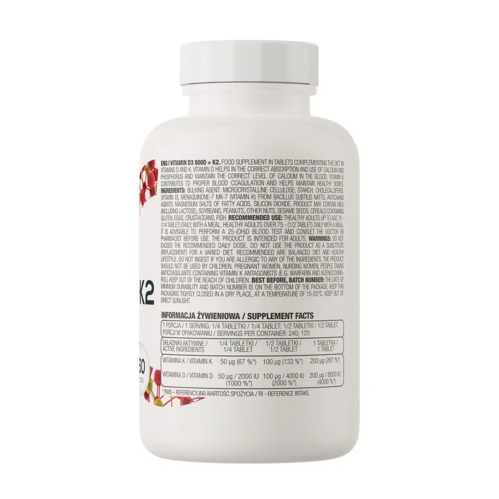 OstroVit - Vitamin D3 8000 IU + K2, 60 tabletter - Billede 2