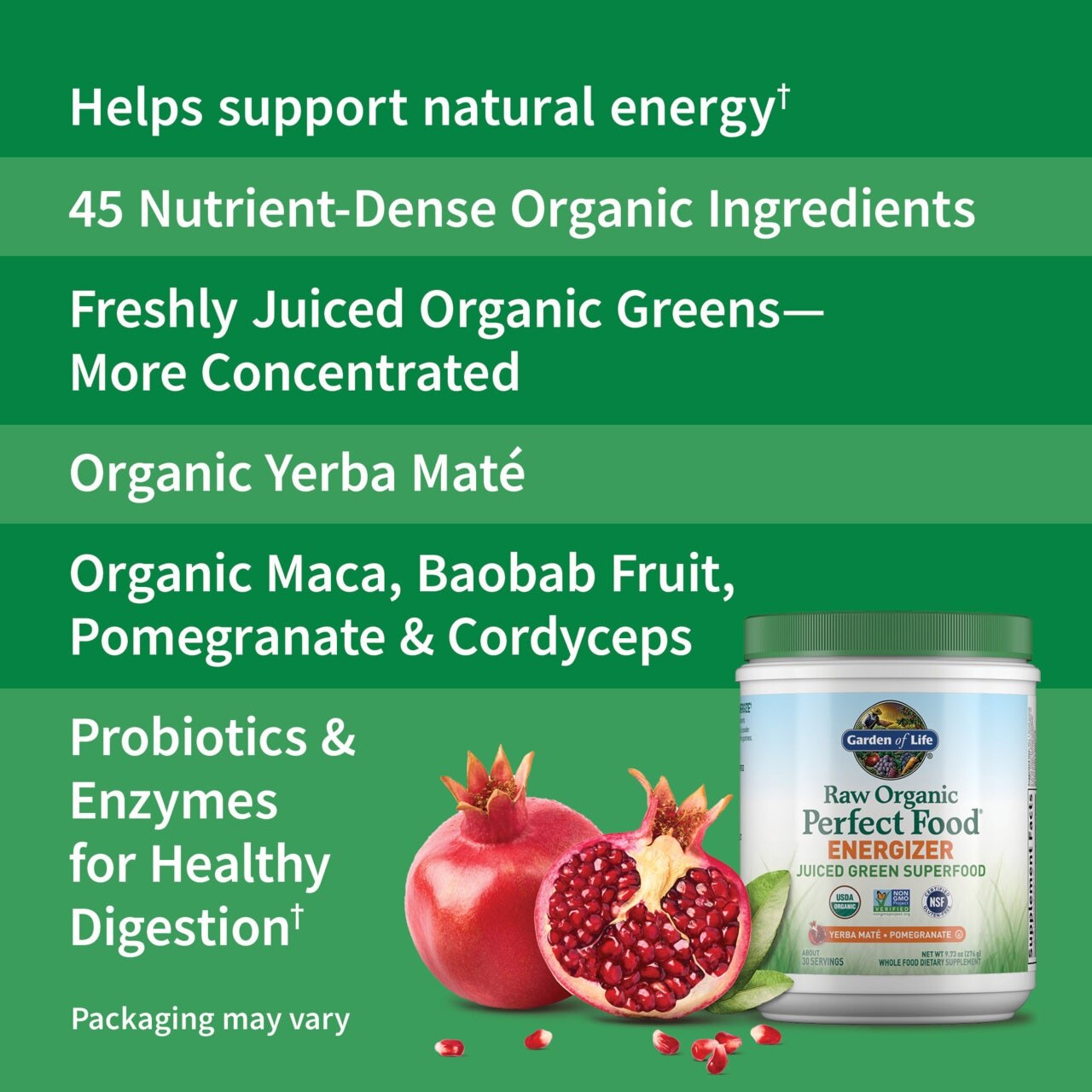 Rå Økologisk Perfekt Mad Energizer, Yerba Mate & Granatæble - 276g - Billede 4