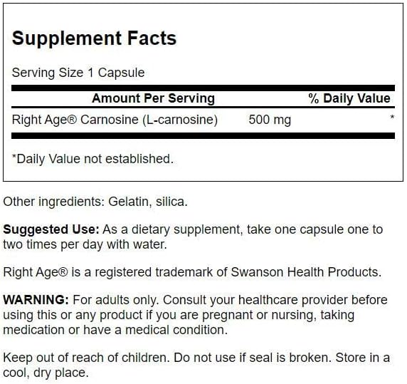 SWANSON L-karnitin 500 mg 60 kapsler - Billede 3