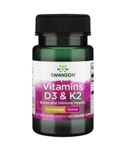 SWANSON Witamina D3 2000IU + K2 75mcg 60vcaps