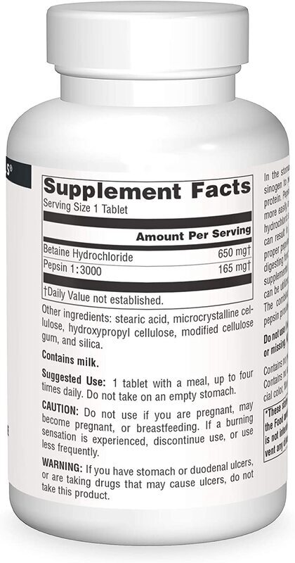 Source Naturals - Betaine HCl 650 mg, 180 tabletter - Billede 3