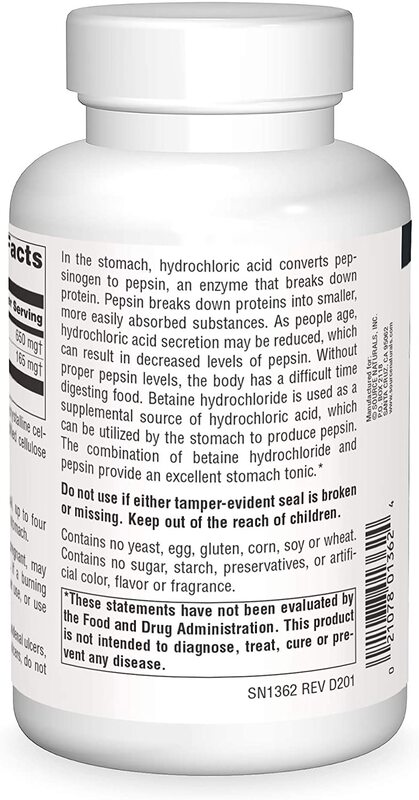 Source Naturals - Betaine HCl 650 mg, 180 tabletter - Billede 4